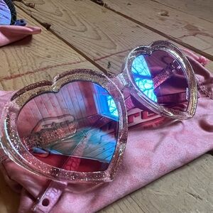 Pit Viper Heart-Shaped Glitter Sunglasses - Pink